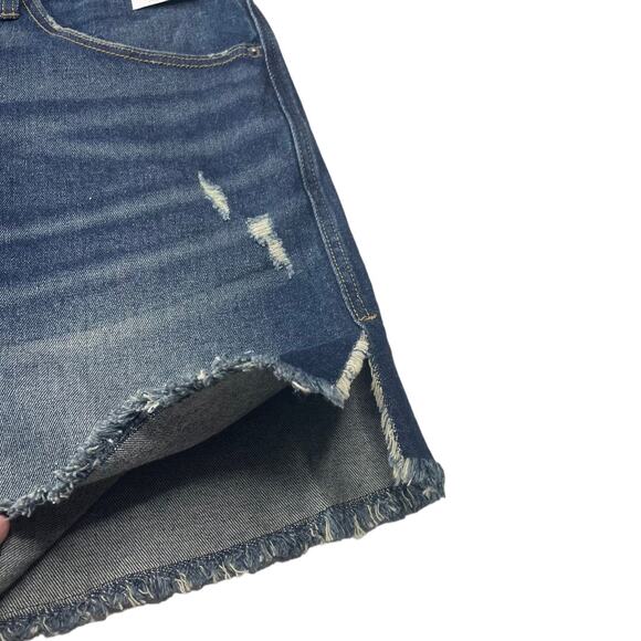 Terra & Sky Size 24W High Rise Dark Wash Frayed Hem Side Slit Denim Jean Shorts - Picture 3 of 10